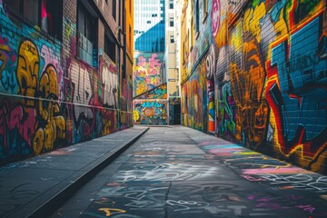 Obraz premium A vibrant street art mural in an urban alleyway