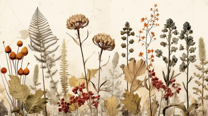 A floristic composition of dried flowers for hand made and scrapbooking. Romantic floral design of postcard paper.