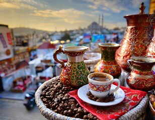 Generated image of turkish coffee - obrazy, fototapety, plakaty