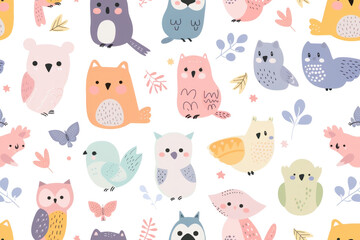 Pastel Night Owls Seamless Pattern