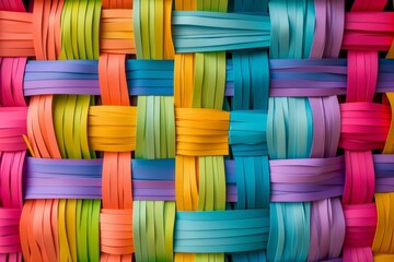 Colorful woven background bright motley wallpaper, Braided pride basket texture pattern, vivid rainbow 4k color art backdrop, light 3d ai image illustration, Geometric circle braided woven basket art