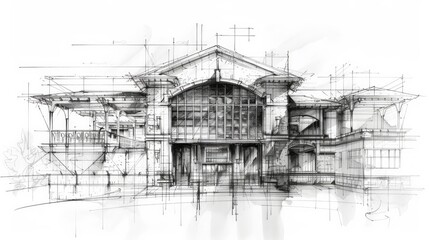 An artistic sketch of a city building, capturing the essence of architectural design through detailed lines and creative perspective