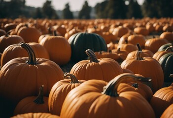 Pile of Pumpkins in October Field