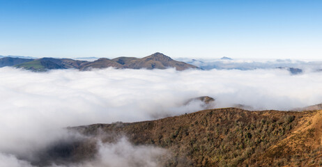 Stunning sea of clouds above the mountains of the Basque Country. Spain.  - 730422520