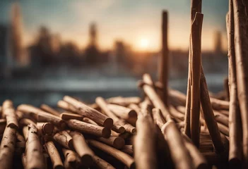Zelfklevend Fotobehang Wooden Sticks Pile Outdoor © FrameFinesse