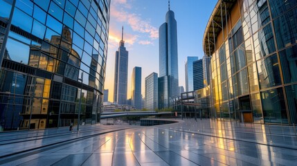 Fototapeta premium vibrant depiction of city life and modern architecture in Milan, showcasing the dynamic blend of contemporary buildings and bustling urban energy