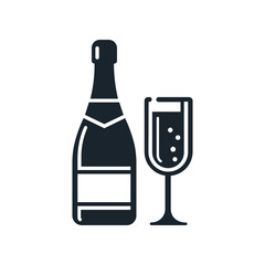 Champagne glass and bottle symbol. Vector illustration