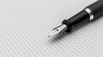 Fototapeta premium An artistic black and white composition featuring a fountain pen resting on a notebook