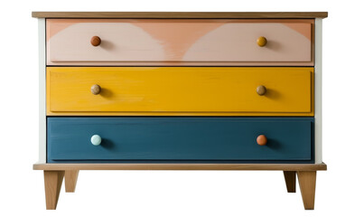 A Scandinavian-inspired chest of drawers with clean lines, colourful drawer finish.
