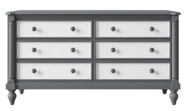  A modern, eclectic chest of drawers with a curved design and bright, bold colours, offering both style and function.