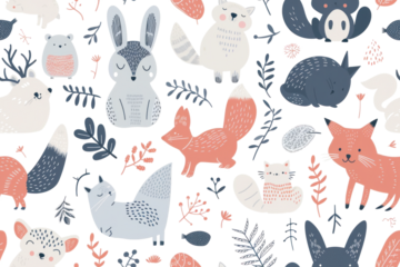 Seamless Pastel Nighttime Woodland Pattern