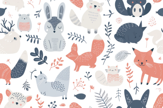 Seamless Pastel Nighttime Woodland Pattern