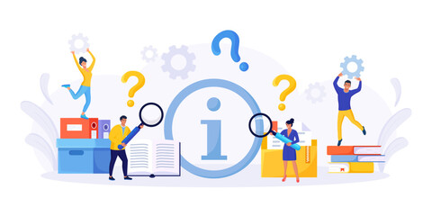 Users looking for information. People searching files in database, archive, info storage. Information center or communication service. FAQ or question and answer