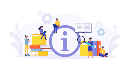 Users looking for information. People searching files in database, archive, info storage. Information center or communication service. FAQ or question and answer