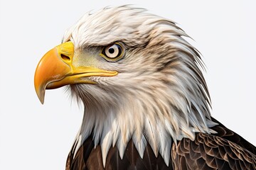 Obraz premium Closeup portrait of a bald eagle, side view, isolated on white background