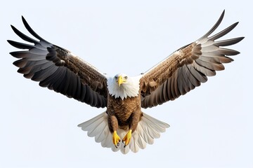 Obraz premium Bald eagle spreading wings, front view, isolated on white background