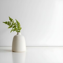 minimalist white vase on a pure white background, on the left side of the image