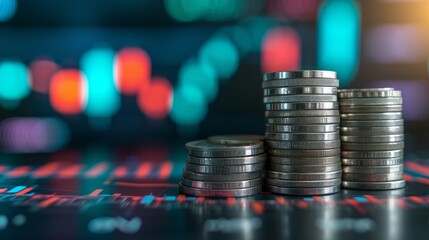 An illustrative image showing a stack of silver coins against the backdrop of a trading chart