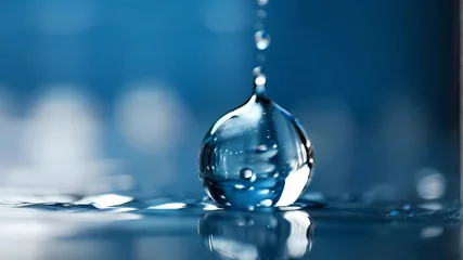 Papier Peint photo Photographie macro  drop of water on a blue background close-up, macro photography.