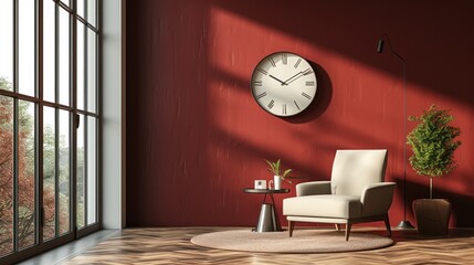 Stylish room interior with wall clock