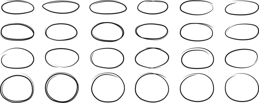 A set of hand-drawn circles.  Circle scribbles for passing a note. Circular logo design elements. Graffiti bubble vector illustration drawn with pencil or pen .
