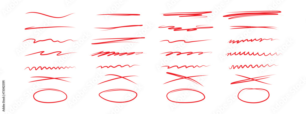 Fototapete a set of hand lettering with a brush, emphasizing, strikethrough lines and ovals . ornate swirls, de