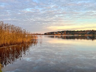 sunset over the river in spring