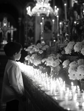 Sacred milestone: capturing the essence of first communion in a tender and symbolic portrayal, where young believers embrace the solemnity and spirituality of this significant rite