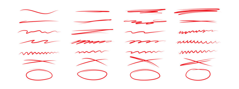 A set of hand lettering with a brush, emphasizing, strikethrough lines and ovals . Ornate swirls, decorative dividers. Underline stroke. Pencil or pen drawn lines. Vector collection of design elements