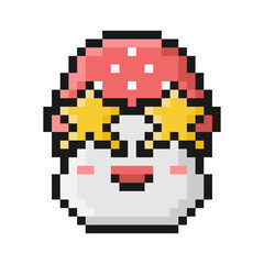Fototapeta premium Pixel style fly agaric mushroom vector illustration. Cartoon fun face.