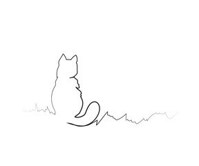 sitting cat drawn by one line