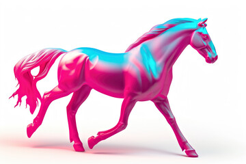 A pink horse with a blue mane and tail.