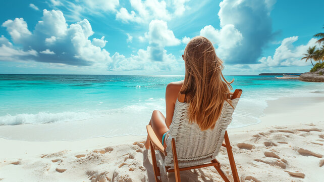 Woman Enjoying Seaside Serenity on Tropical Beach