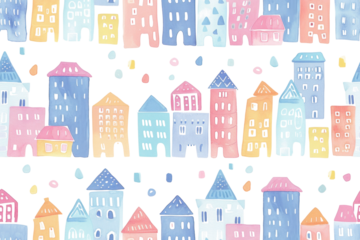 Pastel Night Town Seamless Pattern