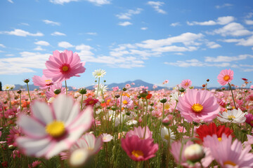 Obraz premium Flower field, beautiful flower field landscape, endlesss flowers, beautiful endless flower field in the wild