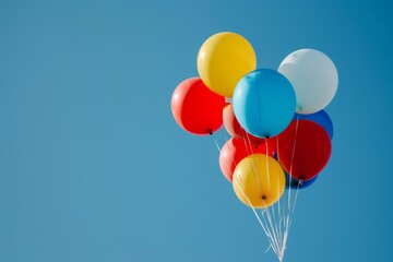 Colorful balloons floating against a clear blue sky