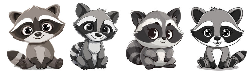 Fototapeta premium Cute set of raccoons 