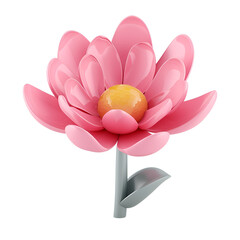 Icon Design of a Beautiful Pink Flower in Simple 3D Cartoon Render, Isolated on Transparent Background, PNG