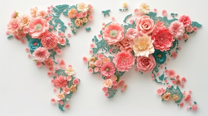 world map in colorful flowers