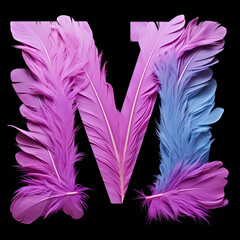 Fototapeta premium The letter m made out of paper feathers.