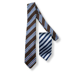 Two folded silk regimental ties on a white background