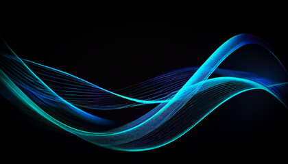 Tapeta, niebieski wzór w kształcie fal, efekt światła, czarne tło