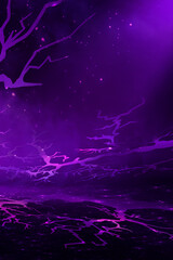 Fantasy neon scene, purple neon, cracks, smoke, reflection.