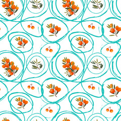 Vector Seamless background, sea buckthorn berries and berries natural design