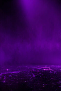 Fantasy neon scene, purple neon, cracks, smoke, reflection.