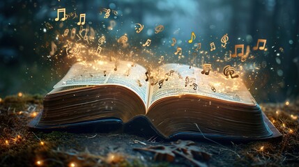 An Open Book With Music Notes Coming Out Of It