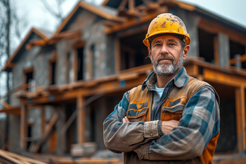 Experienced builder at residential construction site