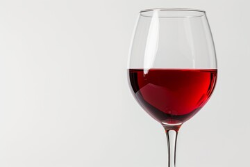 Crystal wine glass filled with red wine against a white backdrop