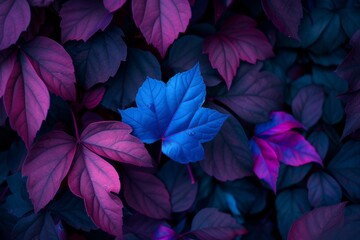 a bright blue leaf with dark brown leaves Generative AI - obrazy, fototapety, plakaty