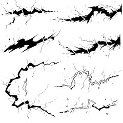  set of drawing line art comic manga effect lightning power thunder, isolate with white background generate AI